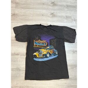 Vintage Cruise Night Hot Rod‎ Car Graphic T-Shirt Black Cotton Large
